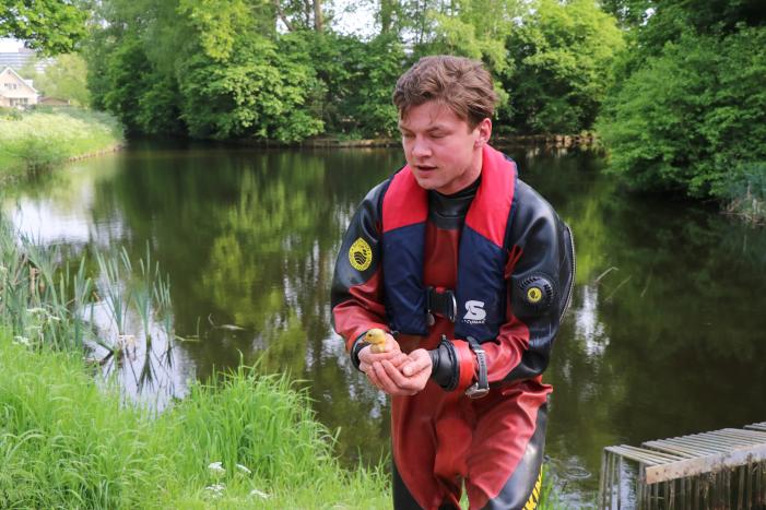 Brandweer redt baby eend uit rioolbuis