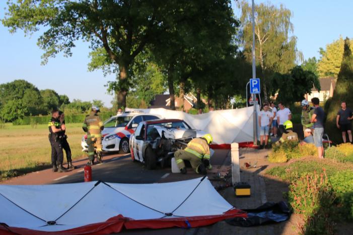 Auto total-loss na frontale aanrijding met boom