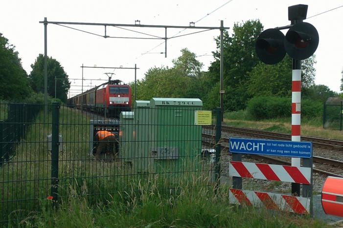Spoorbomen overweg in storing