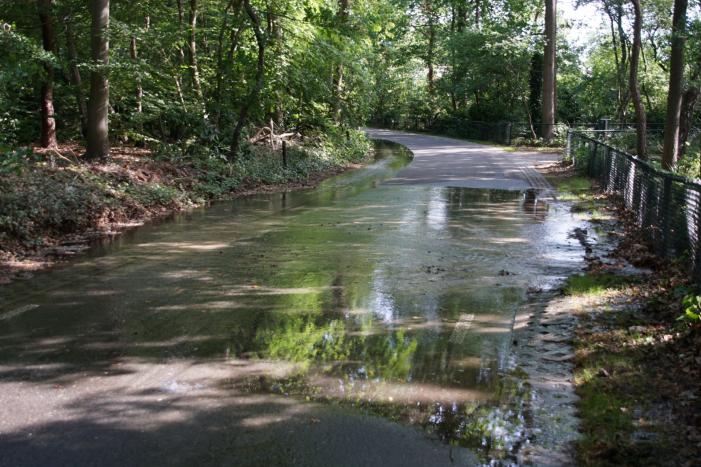 Straat blank door gesprongen waterleiding