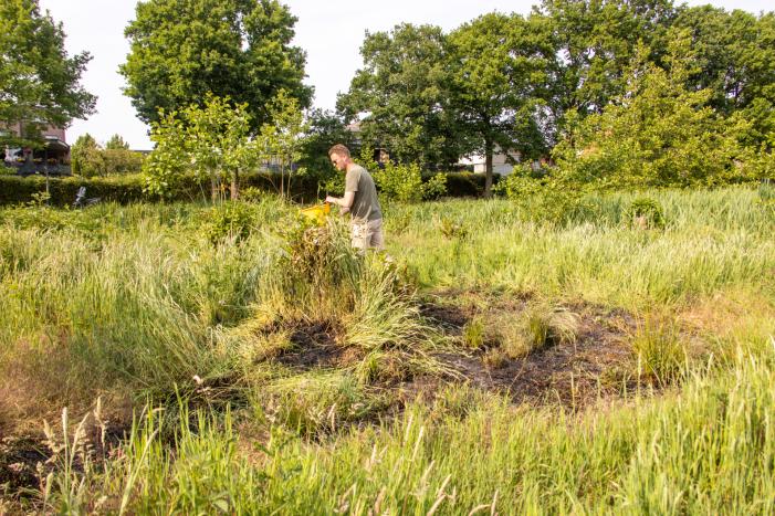 Omstanders doven vuur in park in Nieuwland