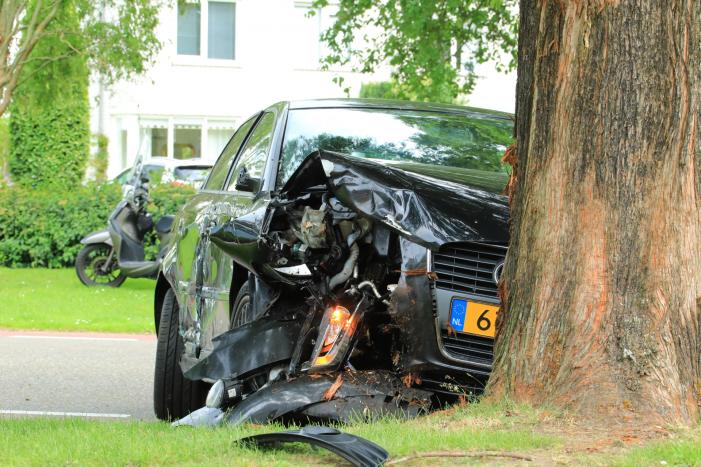 Auto vliegt uit de bocht en klapt tegen boom