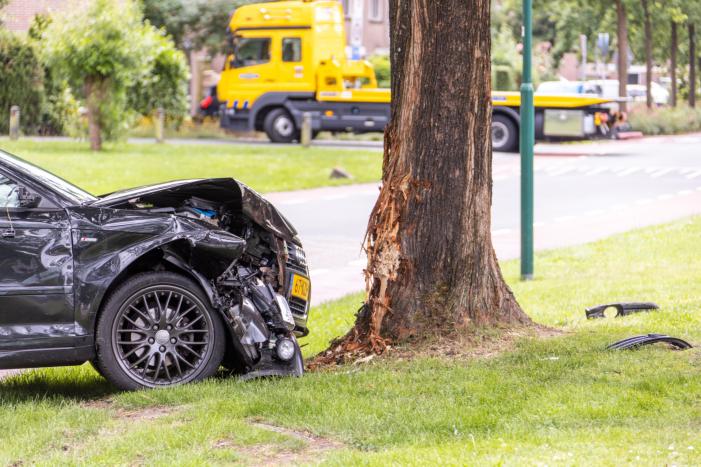 Auto vliegt uit de bocht en klapt tegen boom