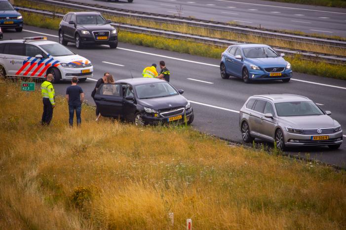Gezin belandt met auto in de berm