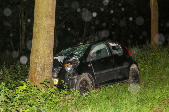Auto zwaarbeschadigd na botsing tegen boom