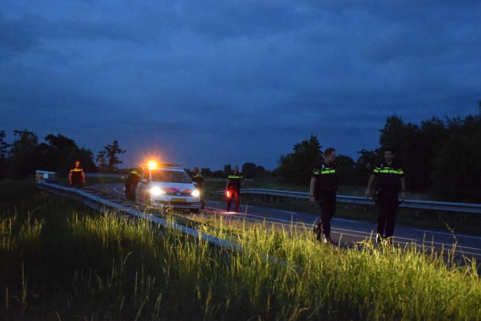Bestelbus vliegt over de vangrail belandt in riet