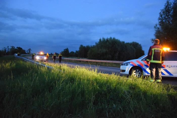 Bestelbus vliegt over de vangrail belandt in riet