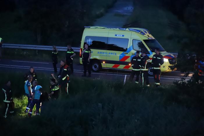 Bestelbus vliegt over de vangrail belandt in riet