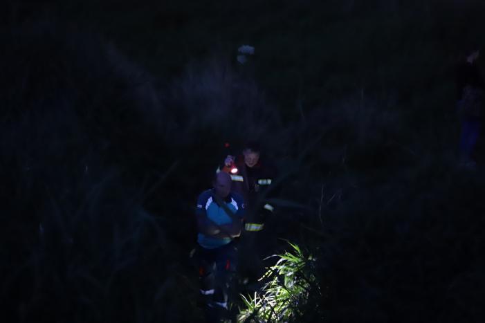Bestelbus vliegt over de vangrail belandt in riet