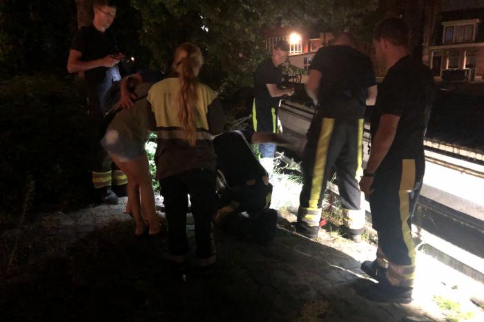 Brandweer redt kat uit gracht