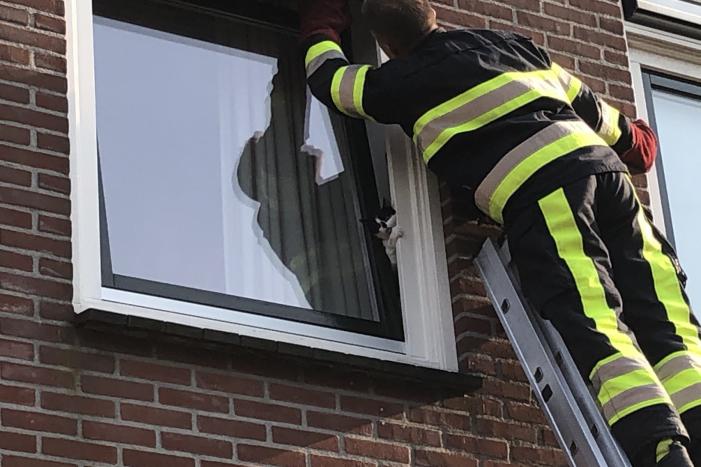 Kat vast tussen klapraam