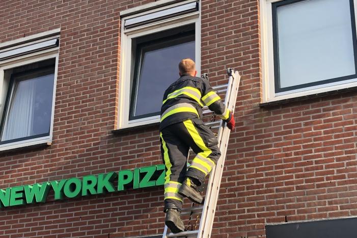 Kat vast tussen klapraam