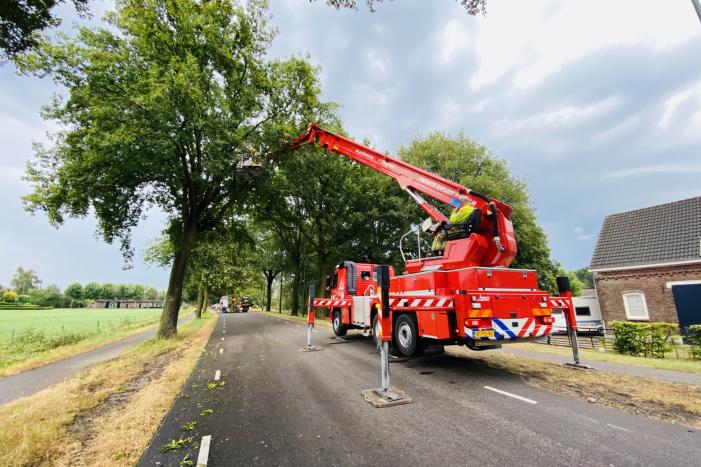 Gevaarlijke afgebroken tak door brandweer verwijderd