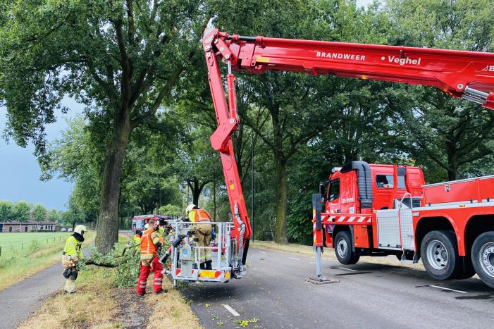 Gevaarlijke afgebroken tak door brandweer verwijderd
