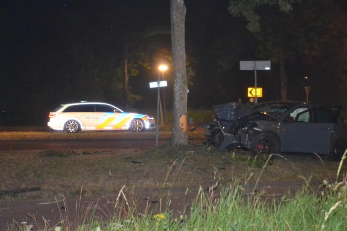 Automobilist botst frontaal met auto op boom