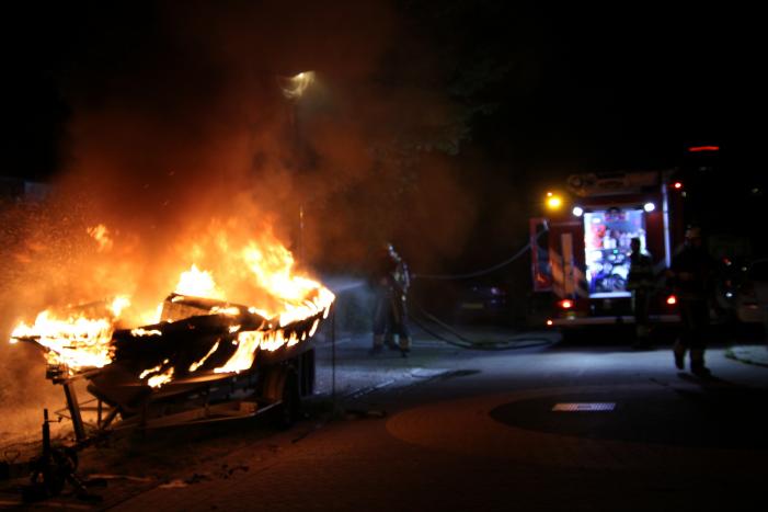 Boot op trailer uitgebrand