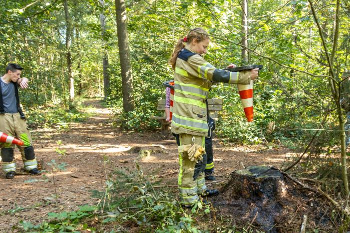 Brandweer blust brand met pionnen
