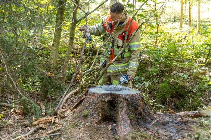 Brandweer blust brand met pionnen