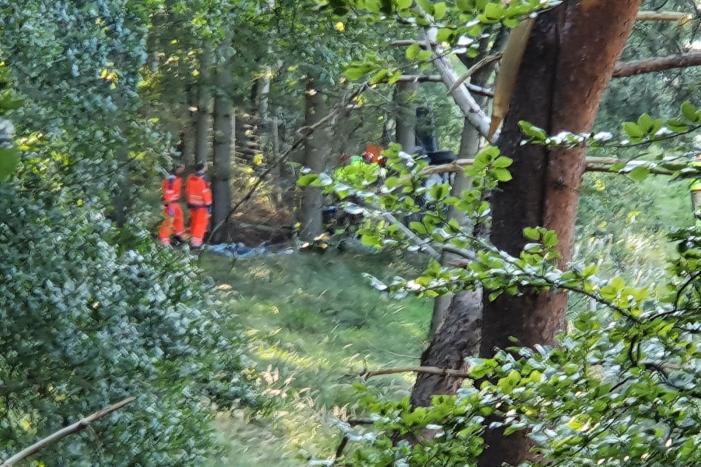 Auto vliegt van de snelweg belandt tussen de bomen