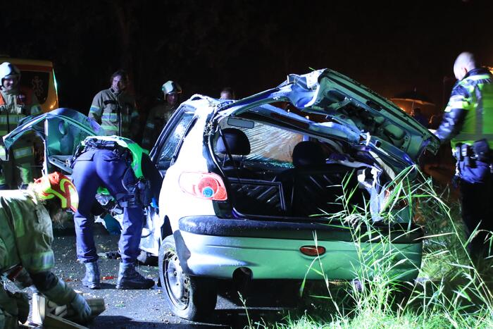 Auto slaat over de kop en raakt boom