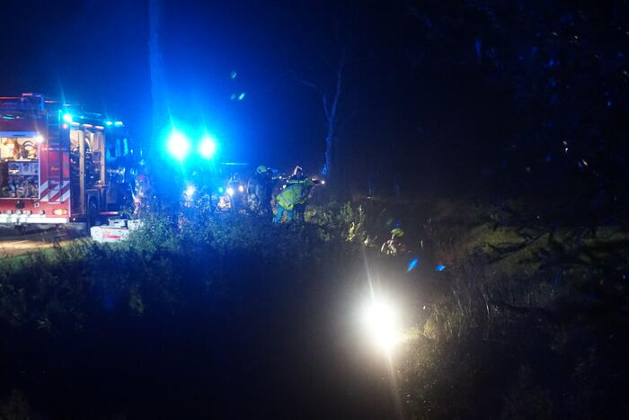 Drie gewonden nadat auto op kop in sloot belandt