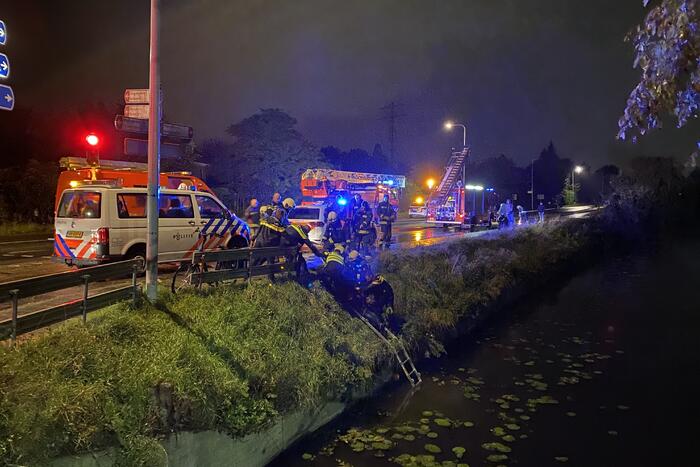 Man glijdt uit en valt in het water