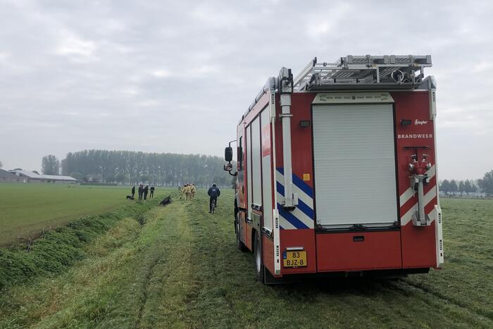 Paard en wagen valt in sloot