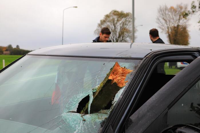 Stuk hout schiet door voorruit auto bij eenzijdig ongeval