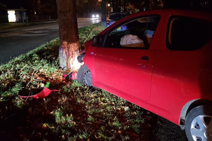 Auto klapt op boom