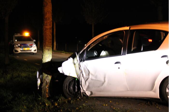 Auto rijdt tegen lantaarnpaal en komt tot stilstand tegen boom