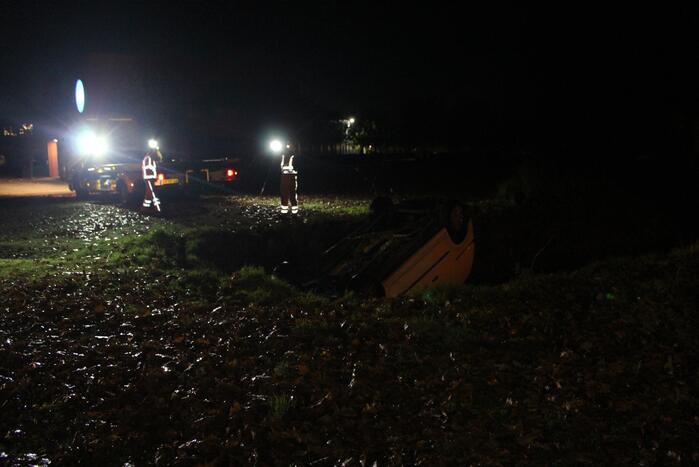 Bestelbus raakt van de weg belandt op de kop in sloot