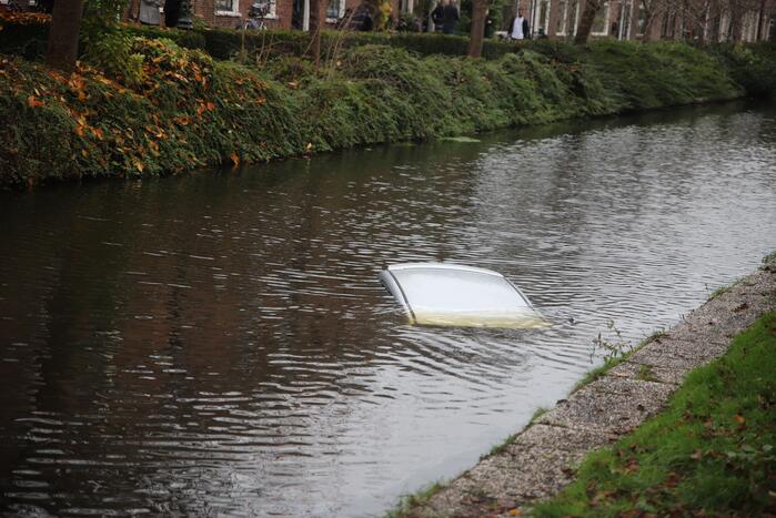 Personenauto wijkt uit en raakt te water