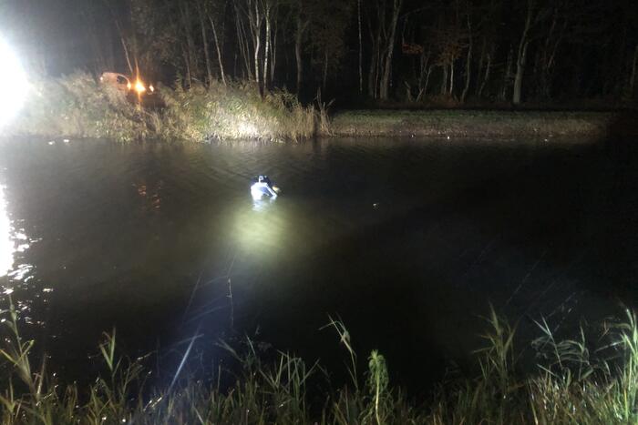 Auto vliegt uit de bocht belandt te water