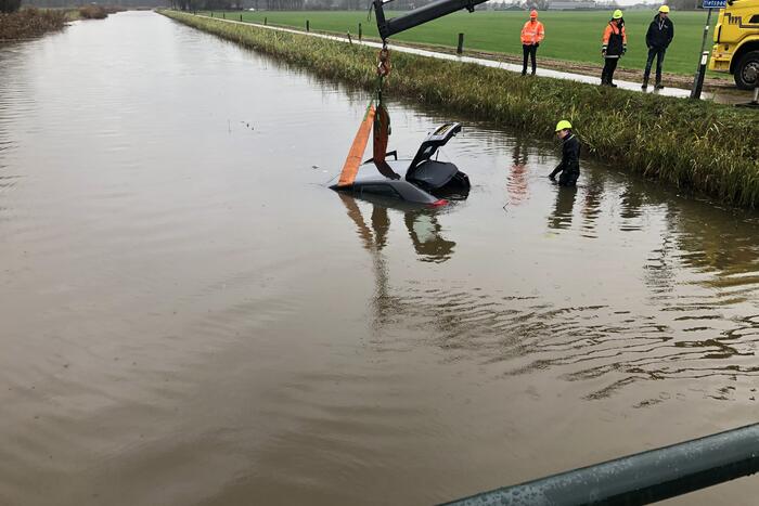 Auto vliegt uit de bocht belandt te water