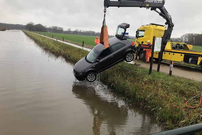 Auto vliegt uit de bocht belandt te water