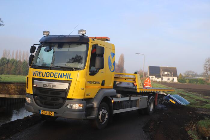 Geparkeerde auto glijdt sloot in