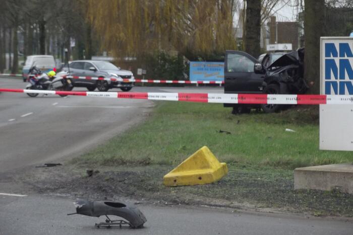 Pick-up truck eindigt tegen boom