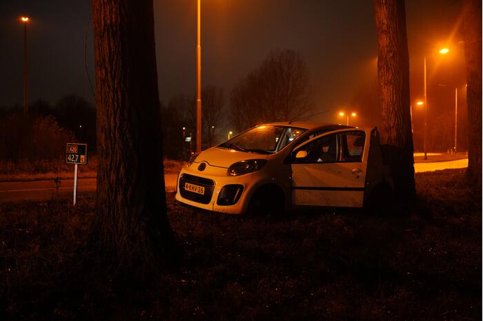 Auto achterstevoren tegen boom