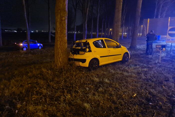 Auto achterstevoren tegen boom