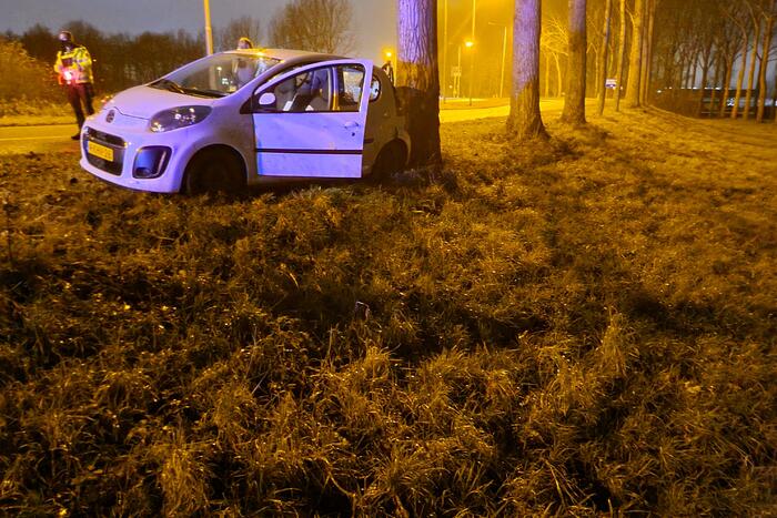 Auto achterstevoren tegen boom