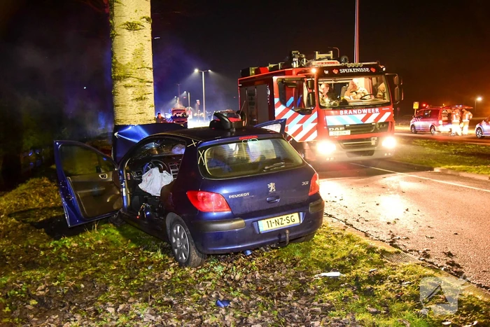Bestuurder botst met auto frontaal op boom
