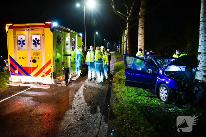 Bestuurder botst met auto frontaal op boom