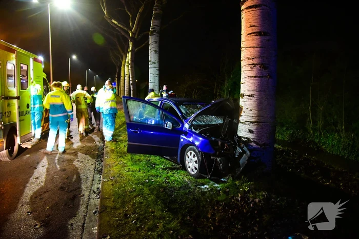 Bestuurder botst met auto frontaal op boom