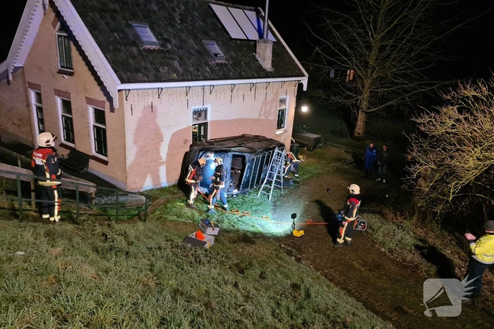 Bestuurder van dijk afgereden en tegen huis geknald