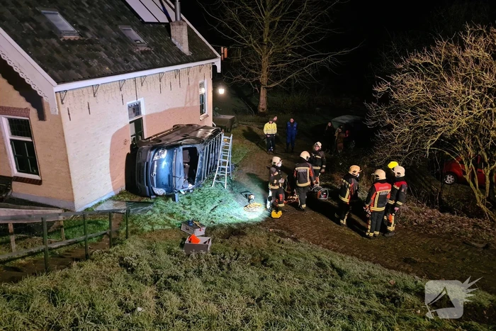 Bestuurder van dijk afgereden en tegen huis geknald