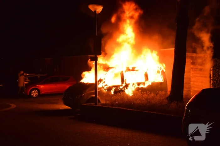 Bestelbus volledig verwoest door brand