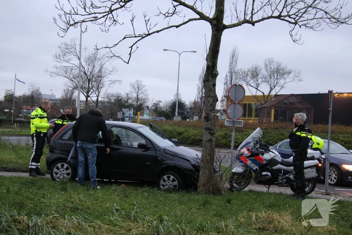 Auto tegen boom geparkeerd