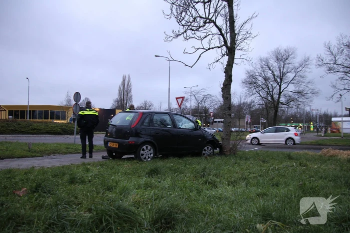 Auto tegen boom geparkeerd