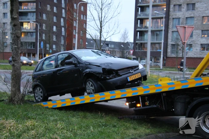 Auto tegen boom geparkeerd