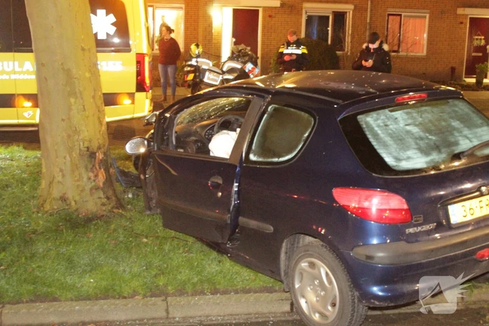 Automobilist knalt met voertuig op boom